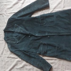 VINTAGE handmade black suede trench coat, W size M
